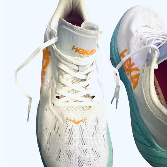 Hoka  one One Carbon x2 White Blazing Orange White and Coral Athletic Sneakers - Picture 8 of 13